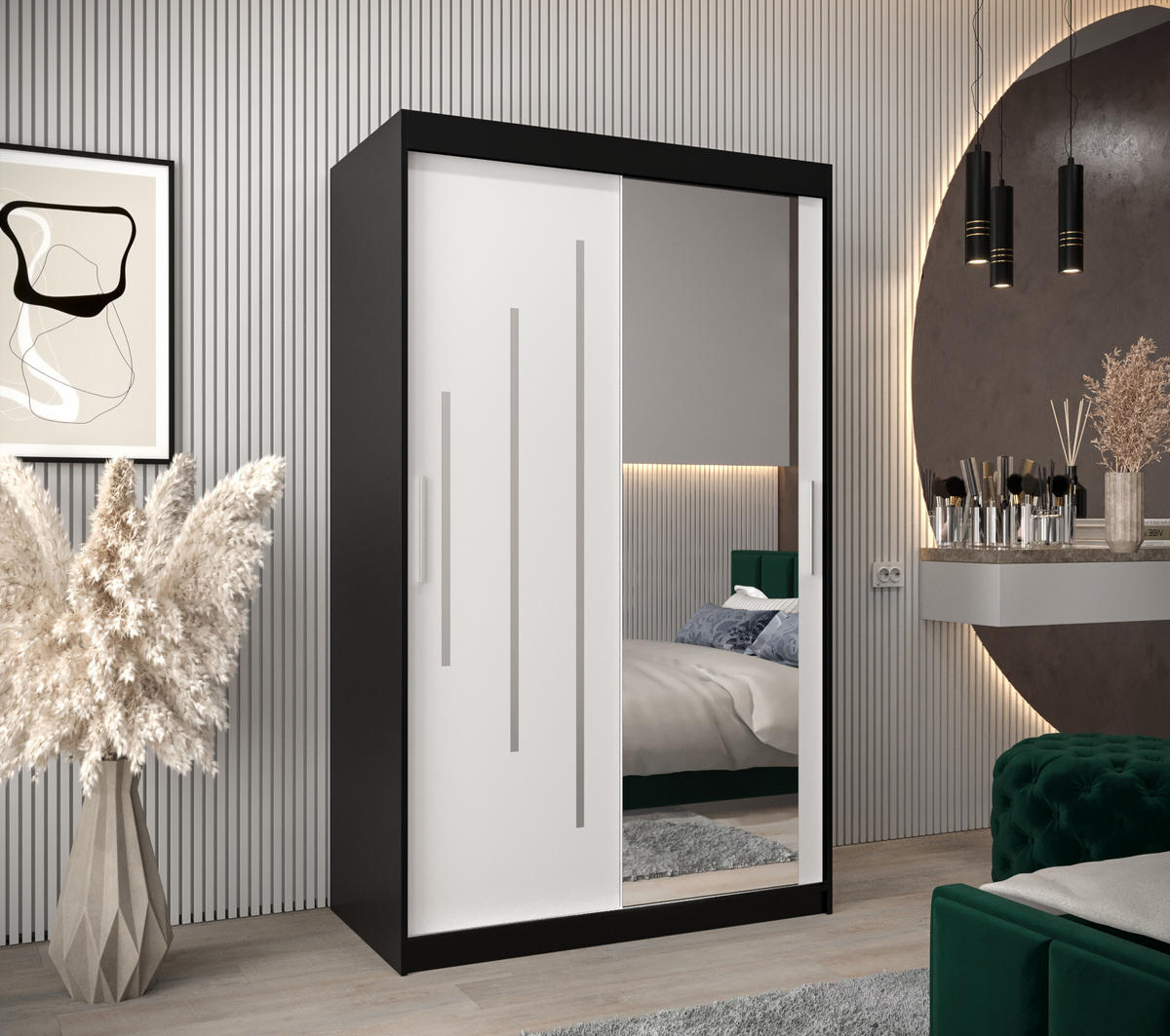 SCHWEBETÜRENSCHRANK 200/120/62 2-türig - Silberfarben/Schwarz, Holz/Kunststoff (120/200/62cm) - Abiks Möbel