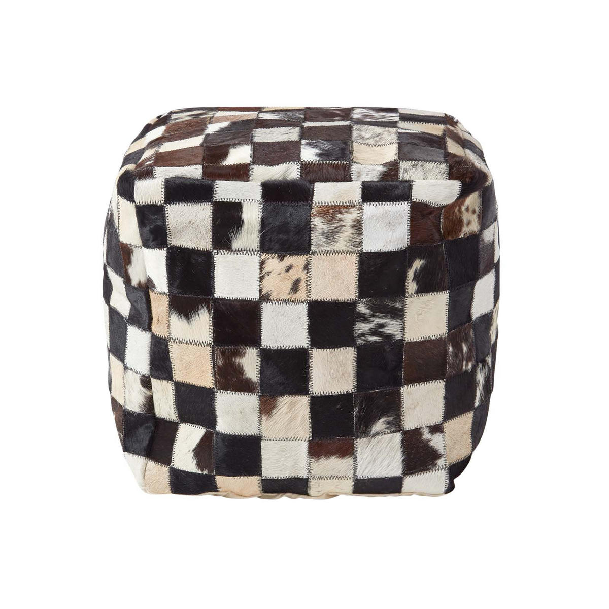 PATCHWORK-HOCKER Fell kariert, 35/35/35 cm - Braun, Leder (35/35/35cm) - Homescapes