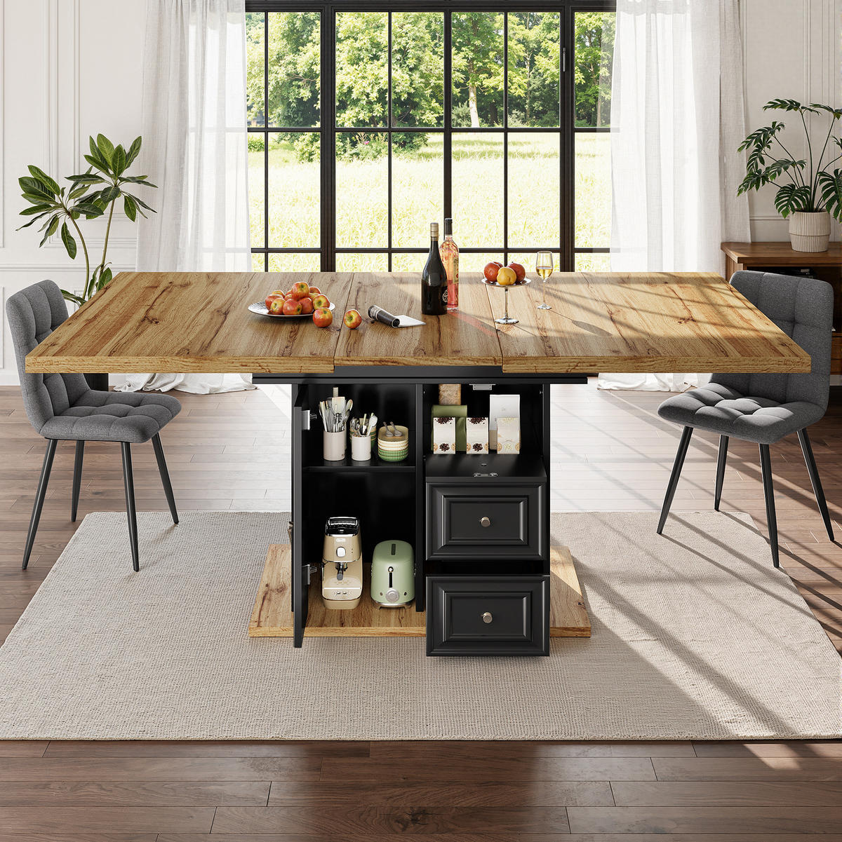 ESSTISCH 110/80/75 cm naturfarben aus MDF und Metall mit Stauraum - Hellbraun, Holzwerkstoff (110/80/75cm) - OKWISH