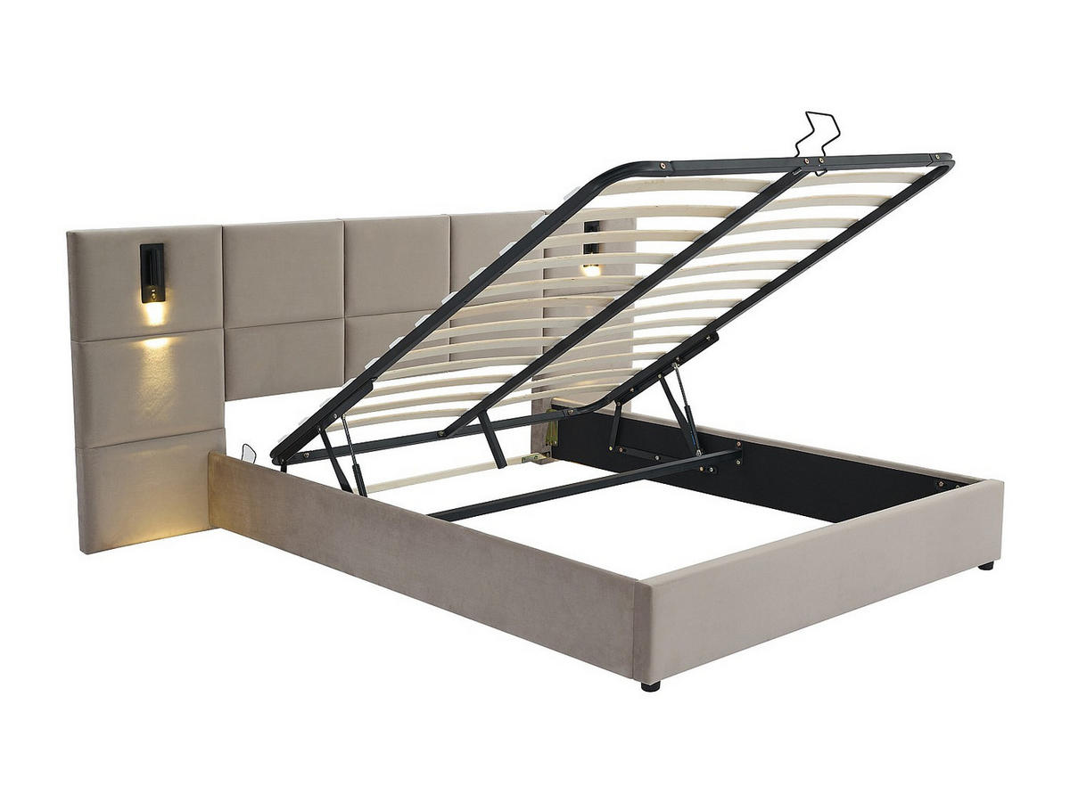 BETT mit Bettkasten - 2 Personen - Samt, Stoff - Taupe - - Taupe, Textil (180/200cm) - Vente-Unique