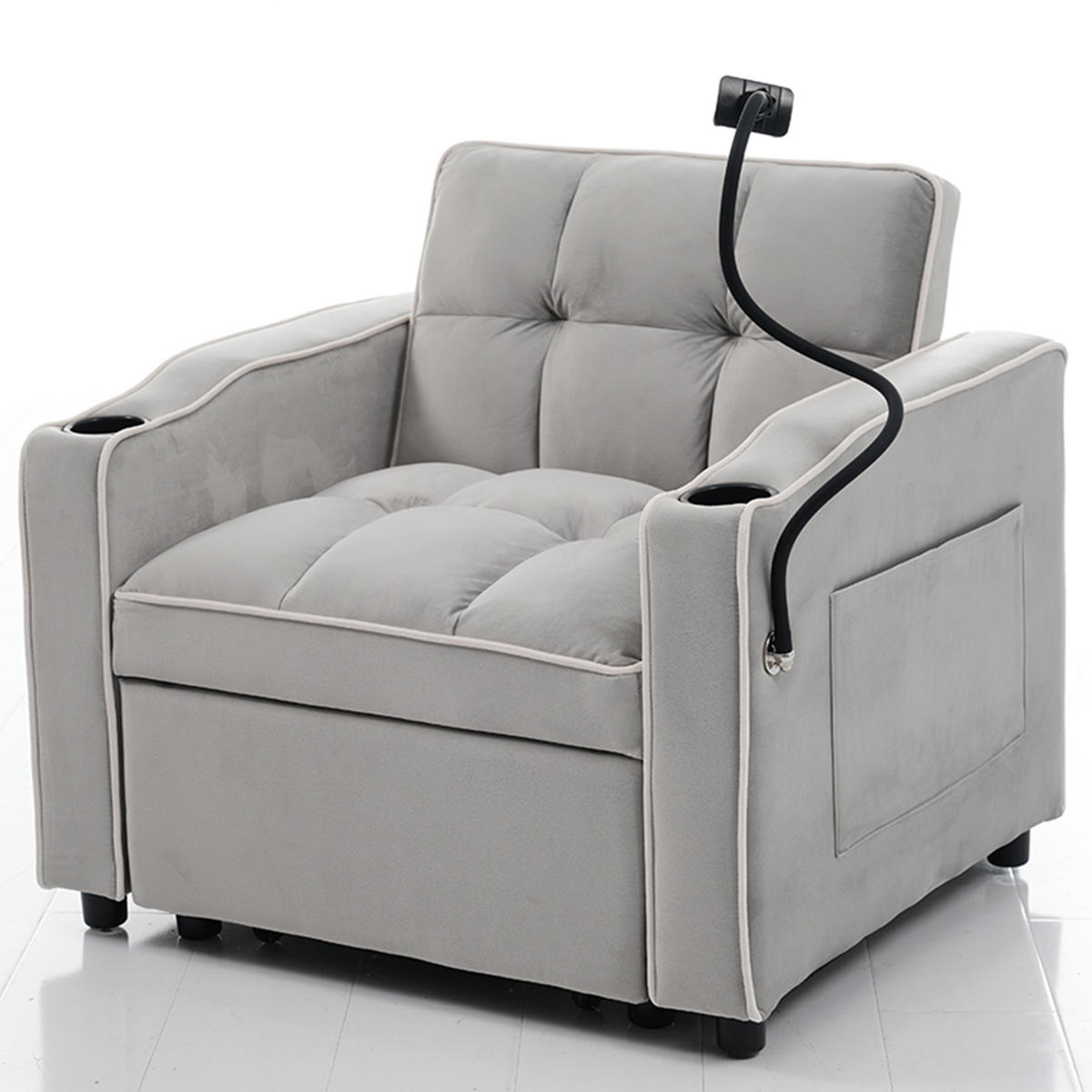 SCHLAFSESSEL Schlafsofa 3-in-1 Ausziehbares Einzel 83/167/76 cm Grau mit Getränkehaltern und Handyhalter - Weiß, Kunststoff (83/76/167cm) - OKWISH