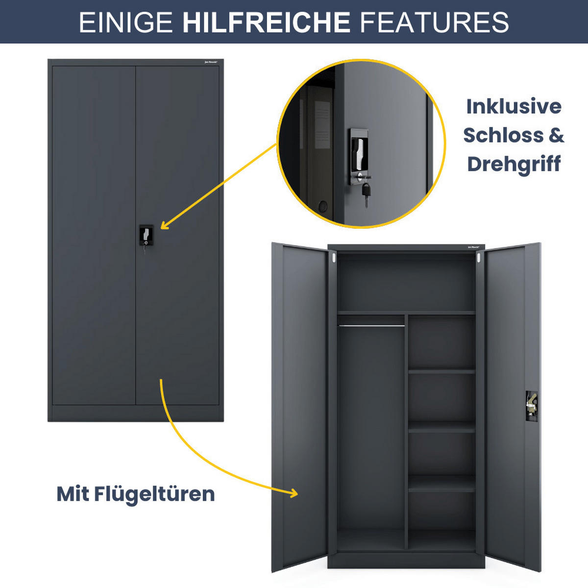 MEHRZWECKSCHRANK Metall abschließbar REKL 185x90x45cm Anthrazit - Anthrazit, Metall (90/185/45cm) - DELUKE