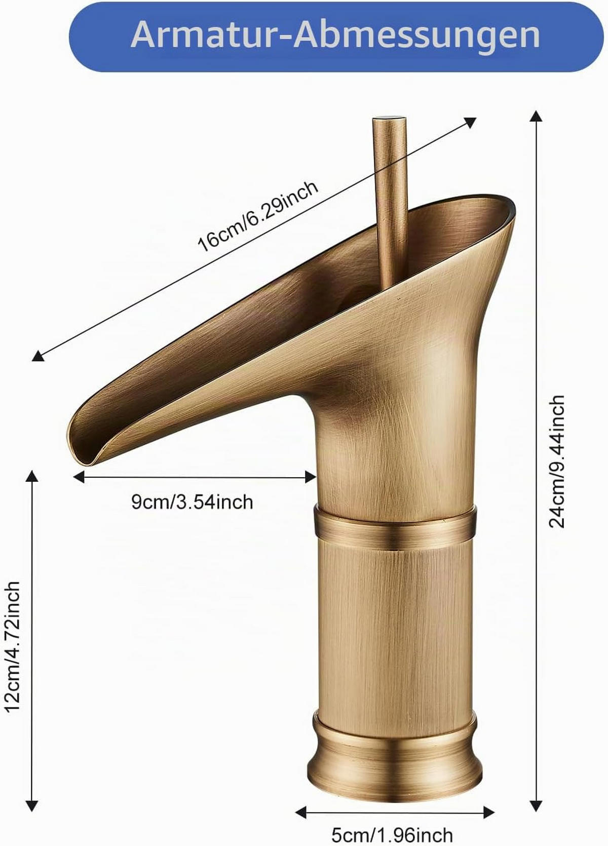 BADEZIMMERARMATUR mit Wasserschlauch, 24 cm hoch, gold - Goldfarben, Metall (24/6.8/21cm) - Vallsero