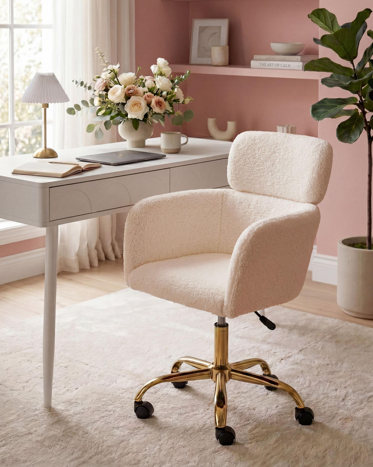 KANCELÁŘSKÁ ŽIDLE Bouclé Světle béžová Alena - béžová, textil (60/84/60cm) - Beliani