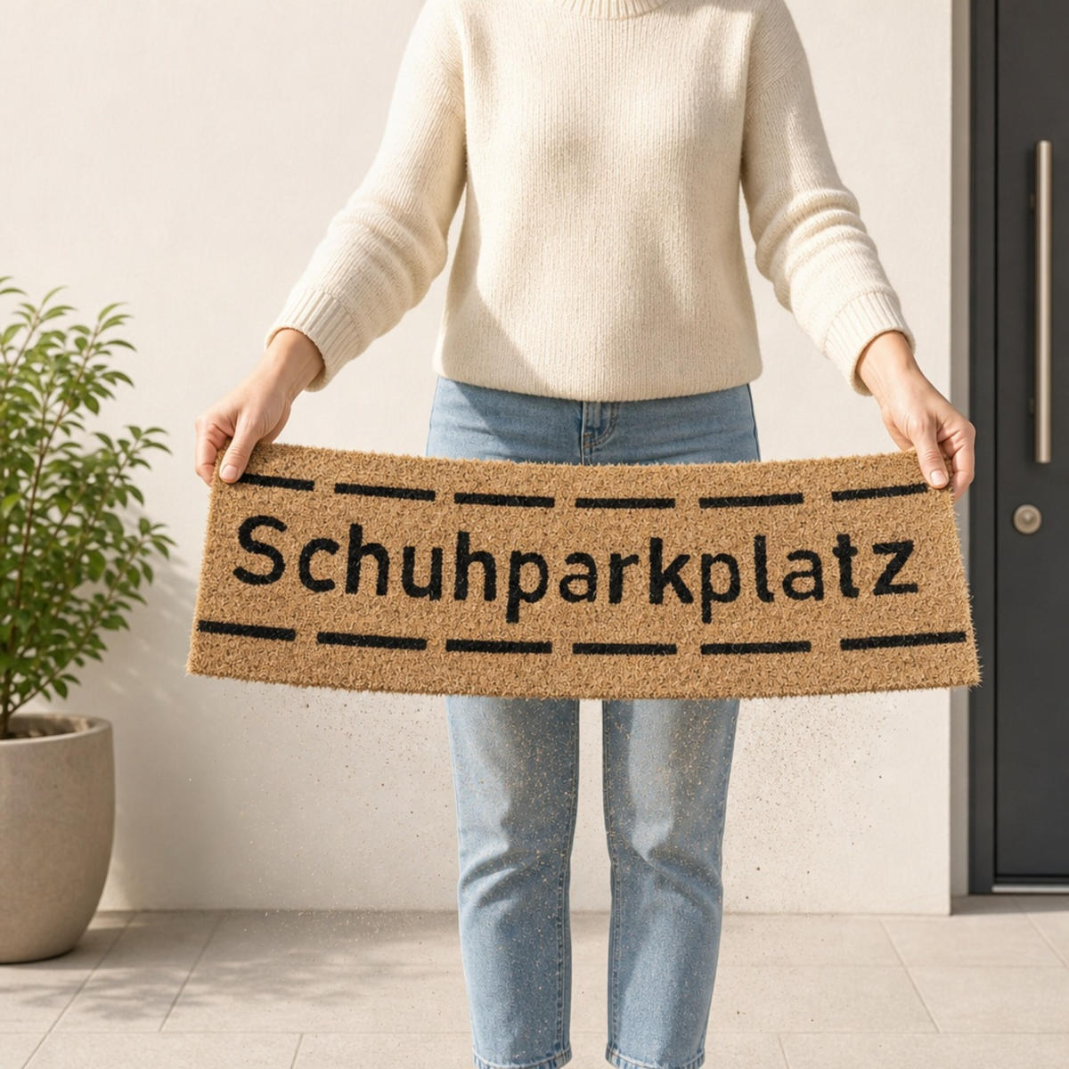 ROHOŽKA přírodní černá kokos protiskluzová 75x25 cm - světle hnědá, textil/plast (75/25cm) - Relaxdays