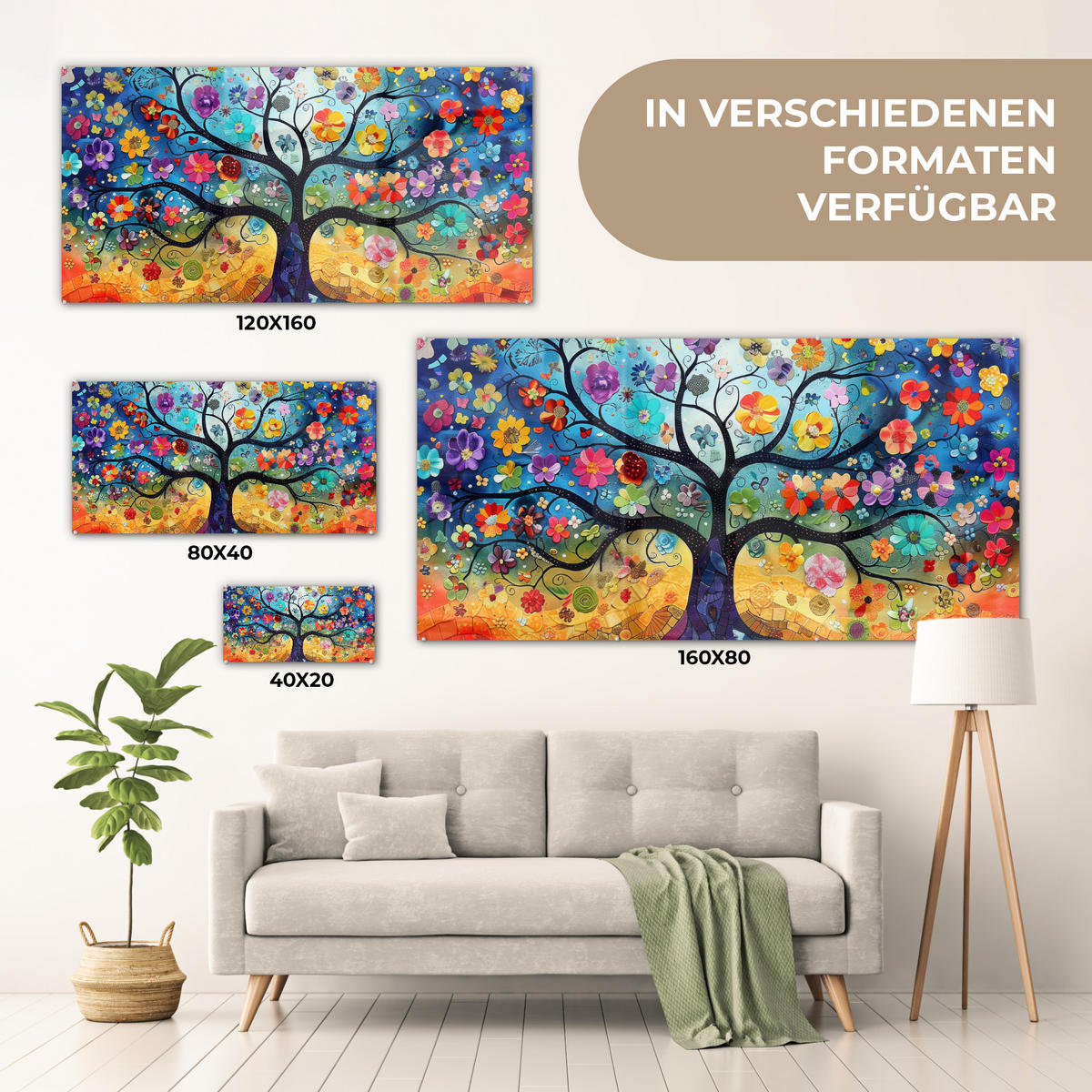 OBRAZ NA AKRYLOVOM SKLE Umenie - Strom života - Kvety - Hippie 120x60 cm - tmavomodrá, sklo (120/60cm) - MuchoWow