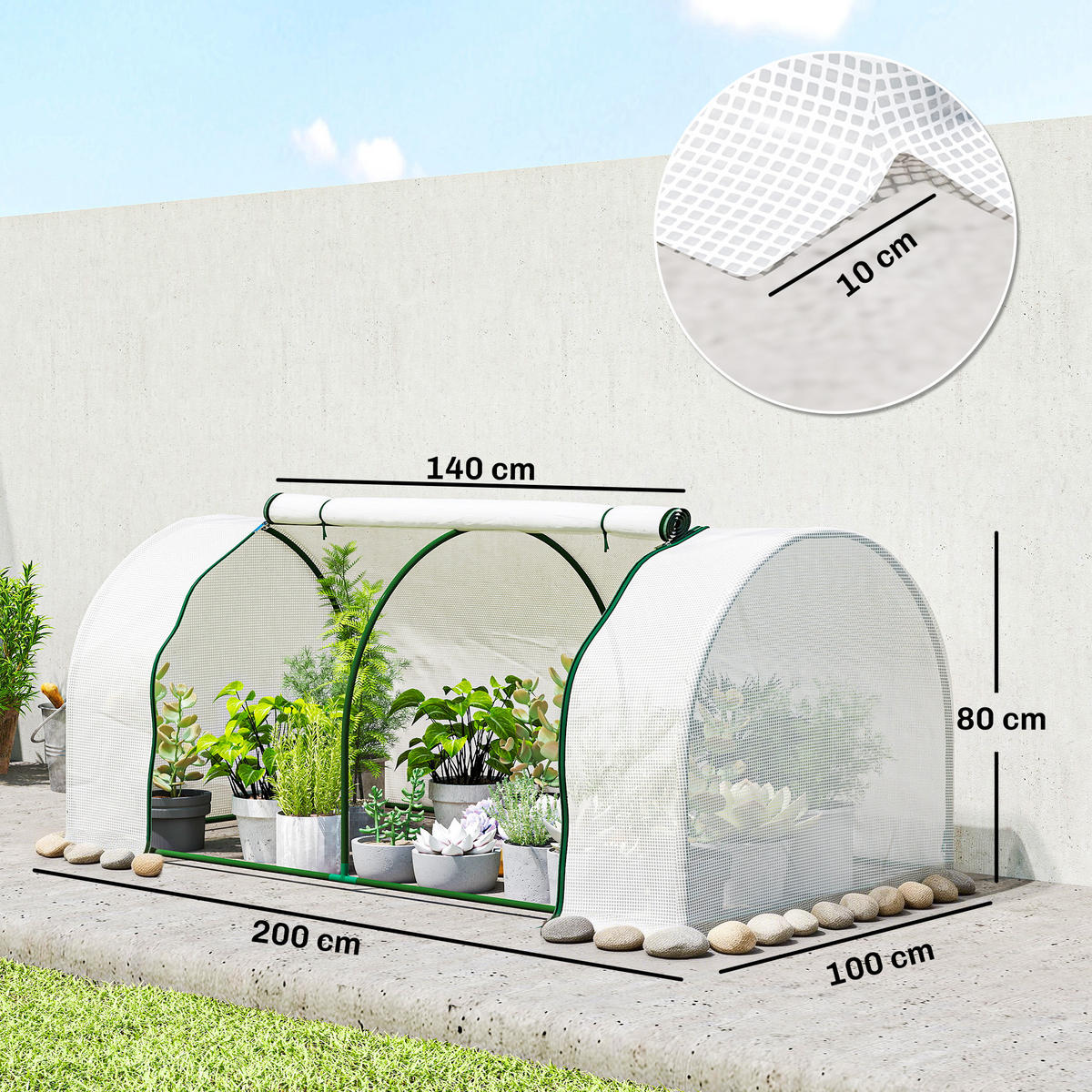 GEWÄCHSHAUS aus PE Stahl Weiß - Weiß, Metall (100/80/200cm) - Outsunny