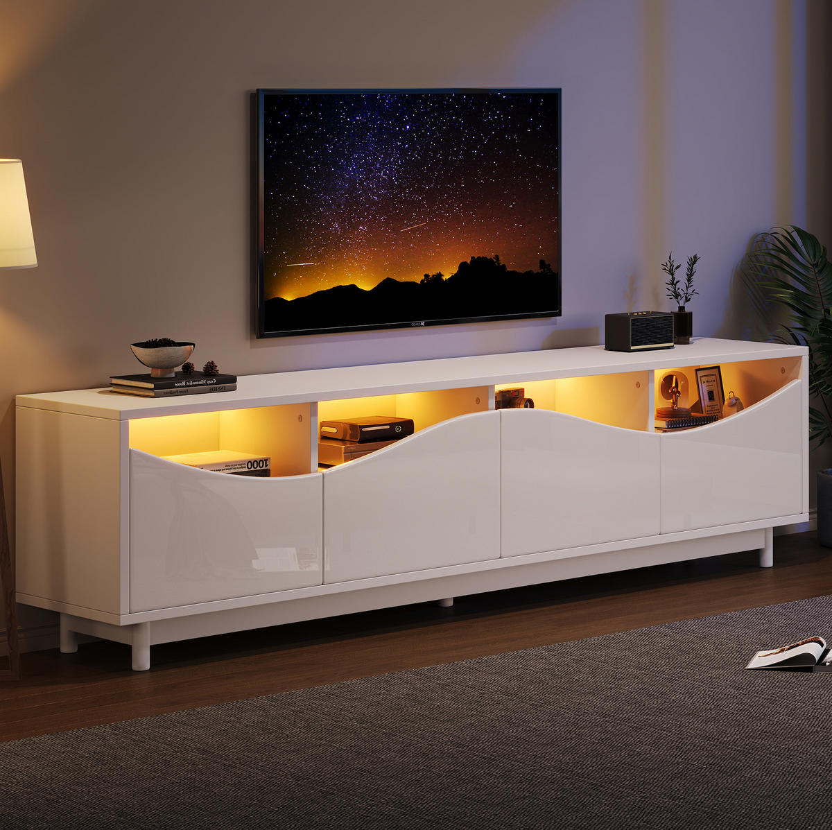 TV-ELEMENT mit LED 175 x 38 x 51 cm MDF Weiß - Weiß, Holzwerkstoff (38/51/175cm) - Beauniv