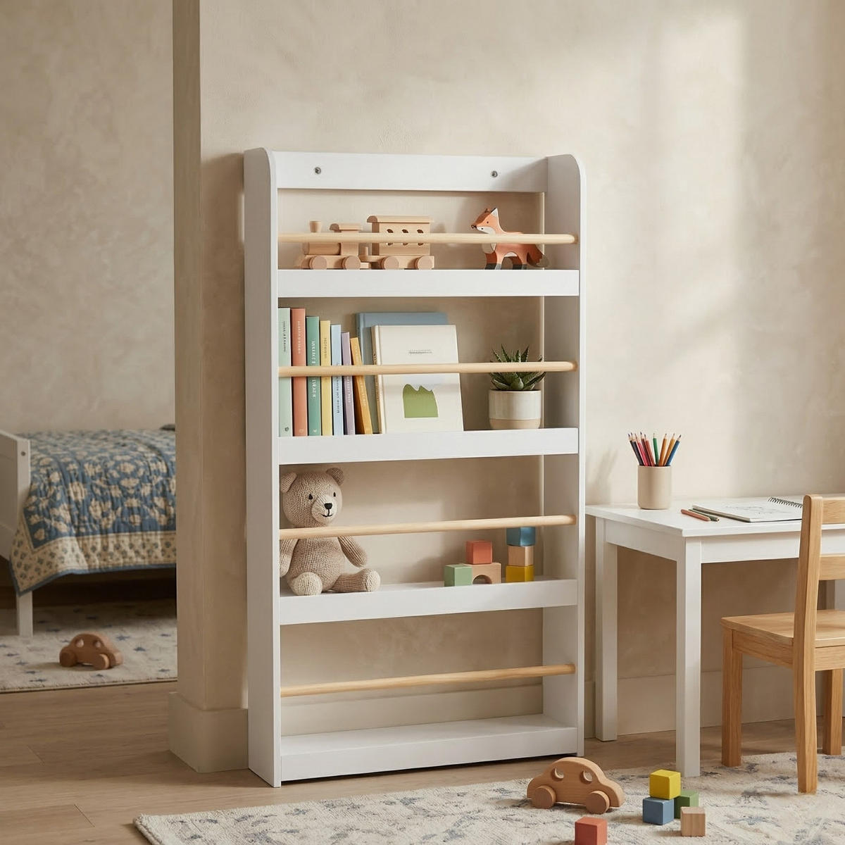 KINDERZIMMERREGAL Teno Bambus 55/112/15 cm - Weiß, Holzwerkstoff (55/112/15cm) - EDAXO