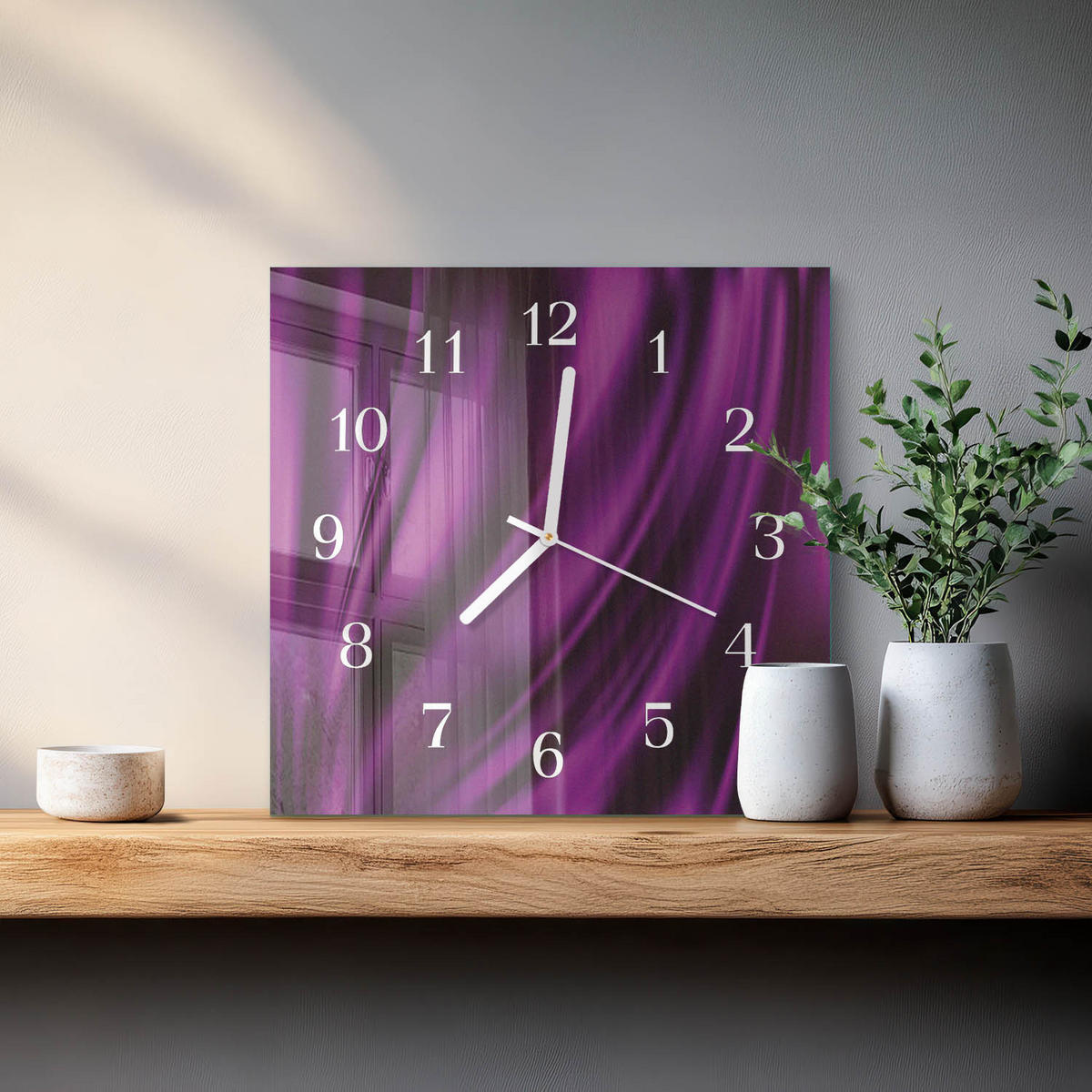 WANDUHR 30x30 cm - Abstraktion - Lila, Glas (30/30/0.4cm) - TULUP