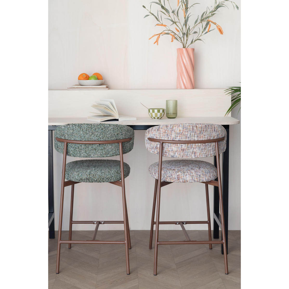 BARHOCKER Claes mit Rückenlehne 65 cm Mehrfarbig - 2 er Set - Beige, Kunststoff (44/94/51cm) - Housecraft Living