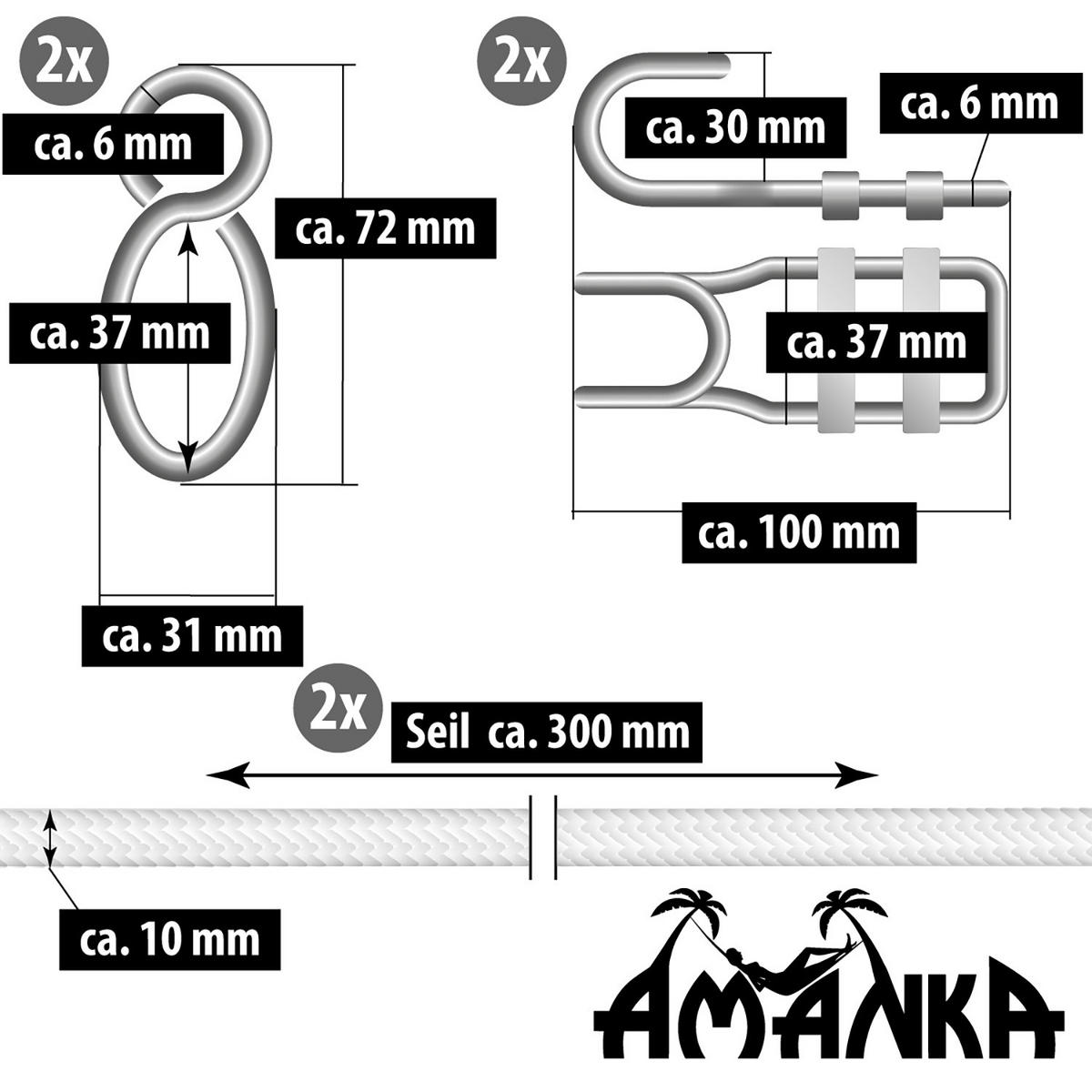 HÄNGEMATTEN BEFESTIGUNGSSET 6 m – Massives Aufhängeset bis 160 kg - Weiß, Kunststoff (300cm) - Amanka
