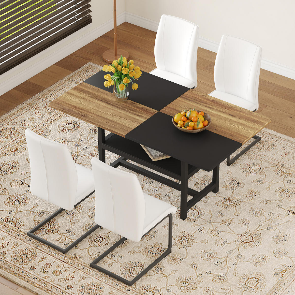 ESSGRUPPE DE-39342 5-teilig, mit Abstellregal und 4 PU-Sesseln Weiß - Weiß, Holzwerkstoff (160/76/90cm) - ComfortXL