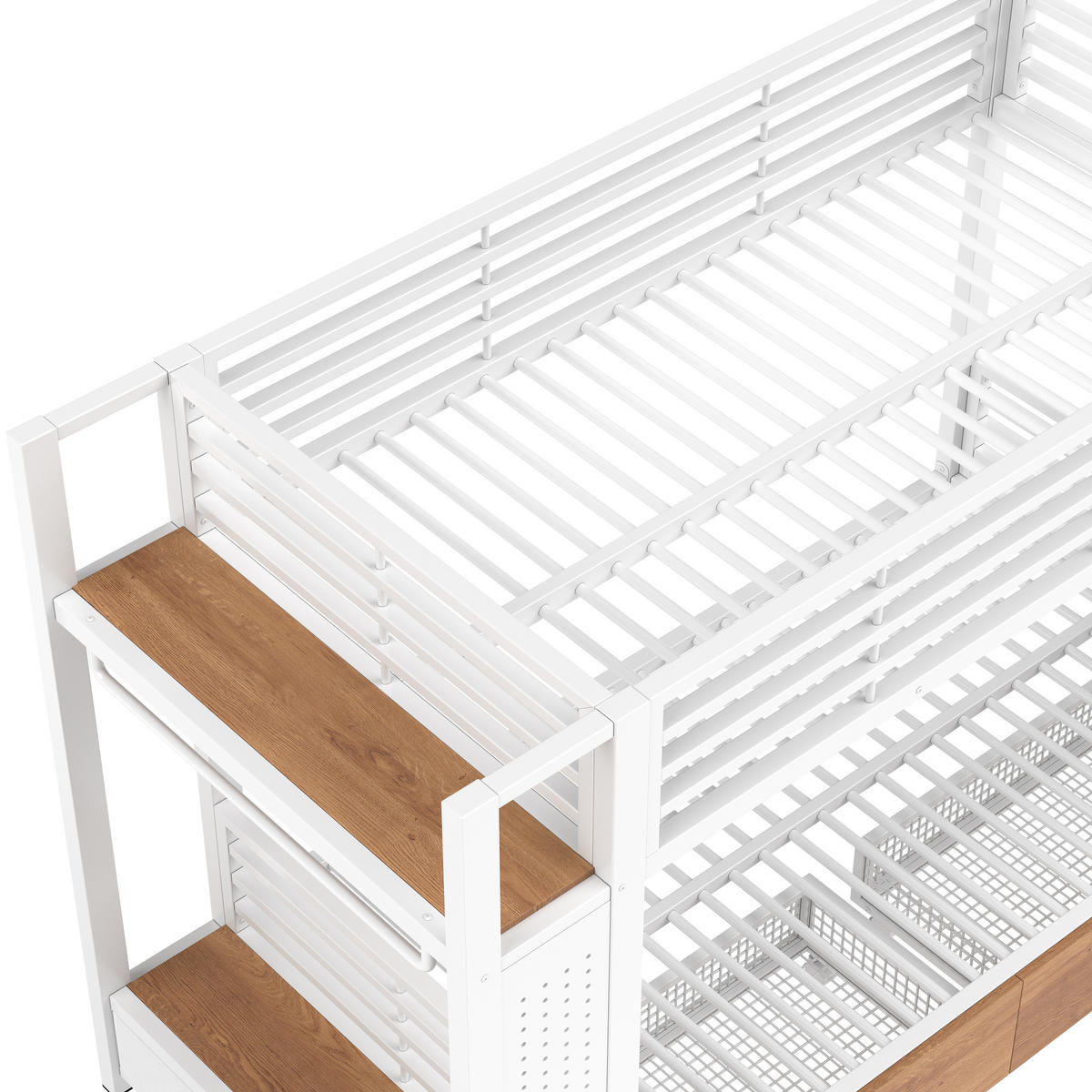ETAGENBETT 90x200 Weiß Metall mit 4 Schubladen, LED & Kleiderstange - Weiß, Metall - Urban Meuble