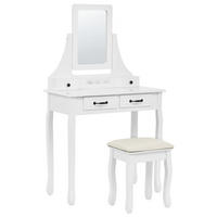 SCHMINKTISCH mit Spiegel und Hocker Weiß Rayon - Weiß, Holzwerkstoff (80/139/40cm) - Beliani