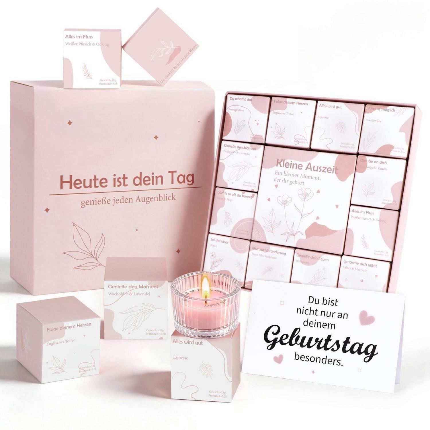 DUFTKERZEN 12-teiliges Set mit versteckter Botschaft - Rosa, Paraffin (15cm)