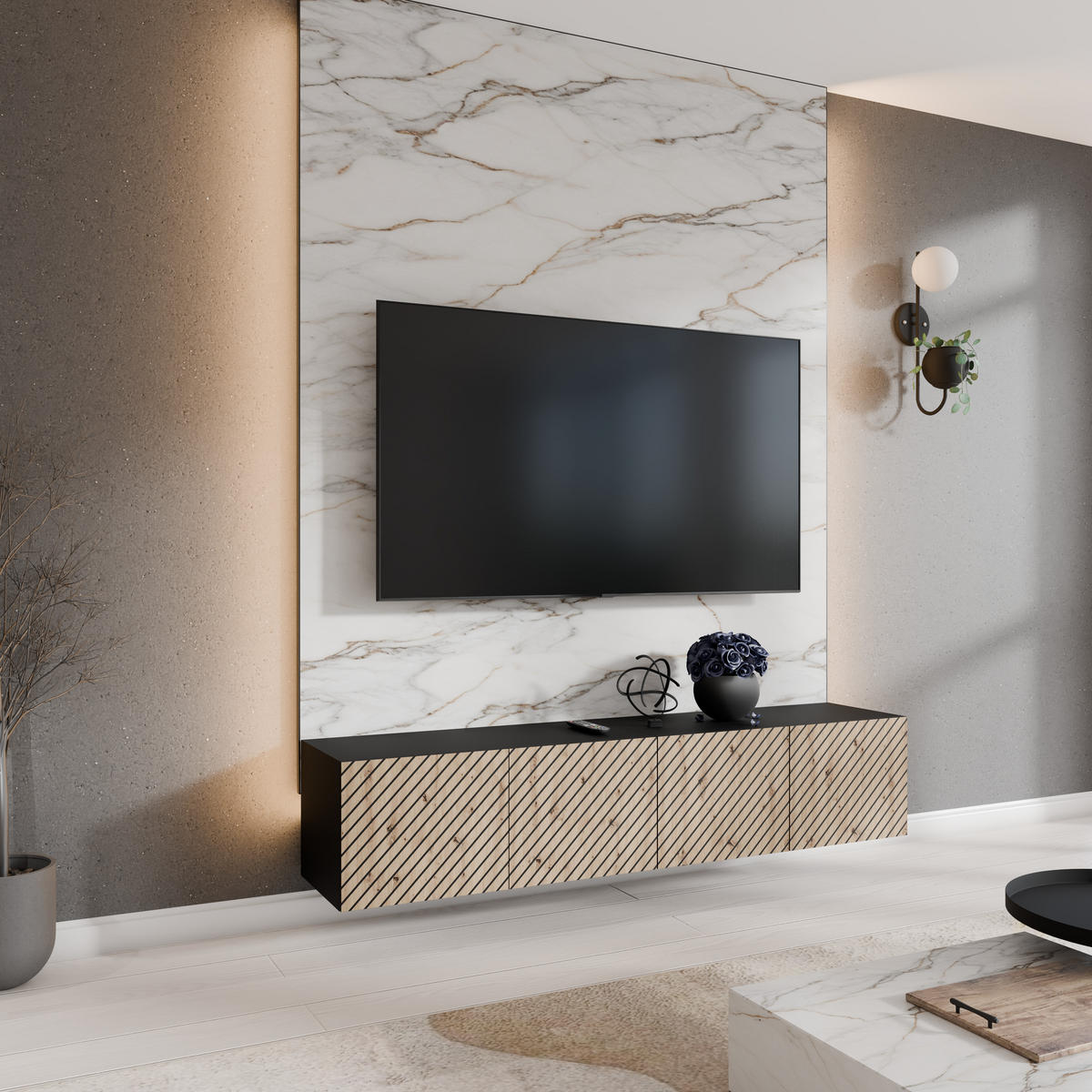 TV-SCHRANK SENTO - Schwarz/Eiche Artisan, Holzwerkstoff (200/41/40cm) - Meblini