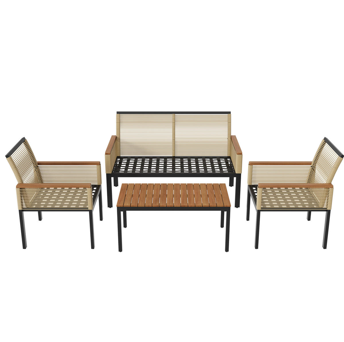 GARTENMÖBEL 109x67x75cm beige aus Polyrattan und Stahl mit Polstern - Beige, Metall - Modfu