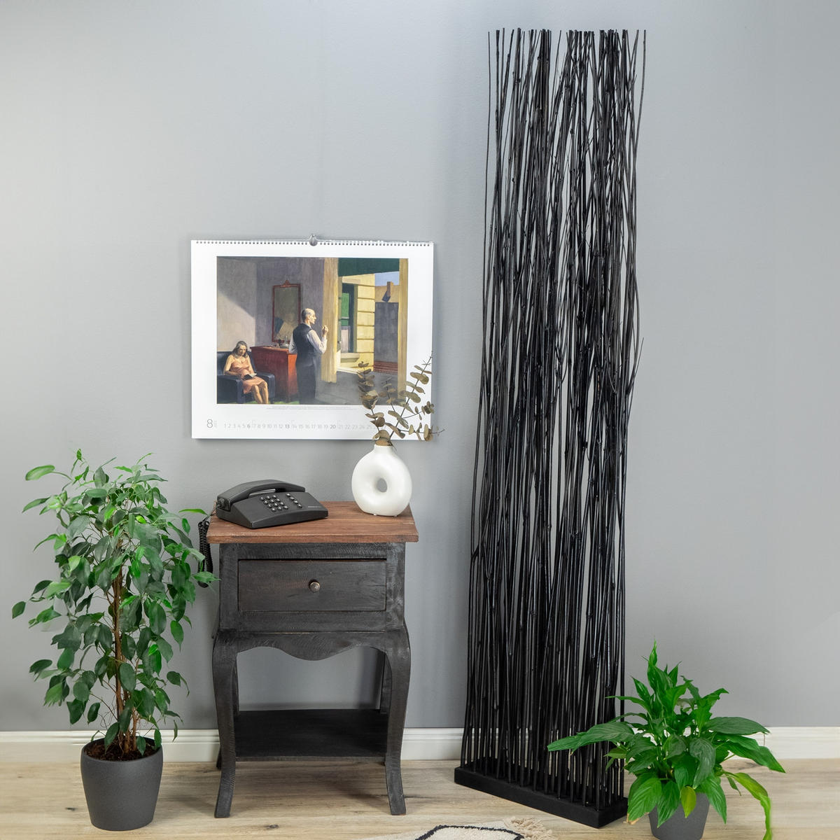 RAUMTEILER Slim 170x40 cm, Weidenholz-Zweige schwarz - Schwarz, Naturmaterialien (40/170/12cm) - DESIGN DELIGHTS