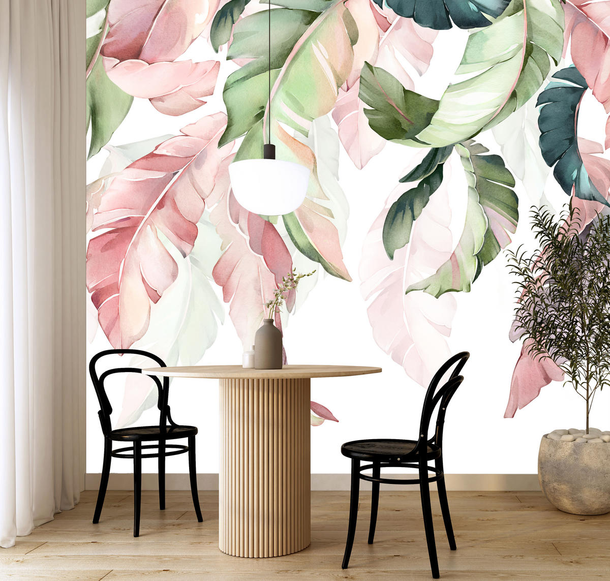 FOTOTAPETE für Esszimmer Bunte Bananenblätter Pflanzen Natur 500x350 - Violett/Rosa, Papier (500/350cm) - Muralo