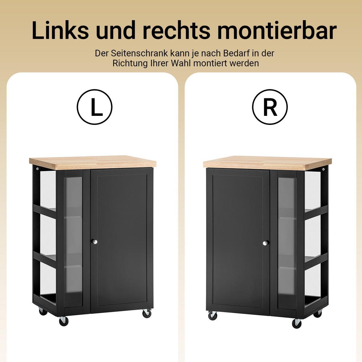 KÜCHENWAGEN zum Rollen, Servierwagen Schwarz, 60x90x40cm - Schwarz, Glas/Holzwerkstoff (60/90/40cm) - SoBuy