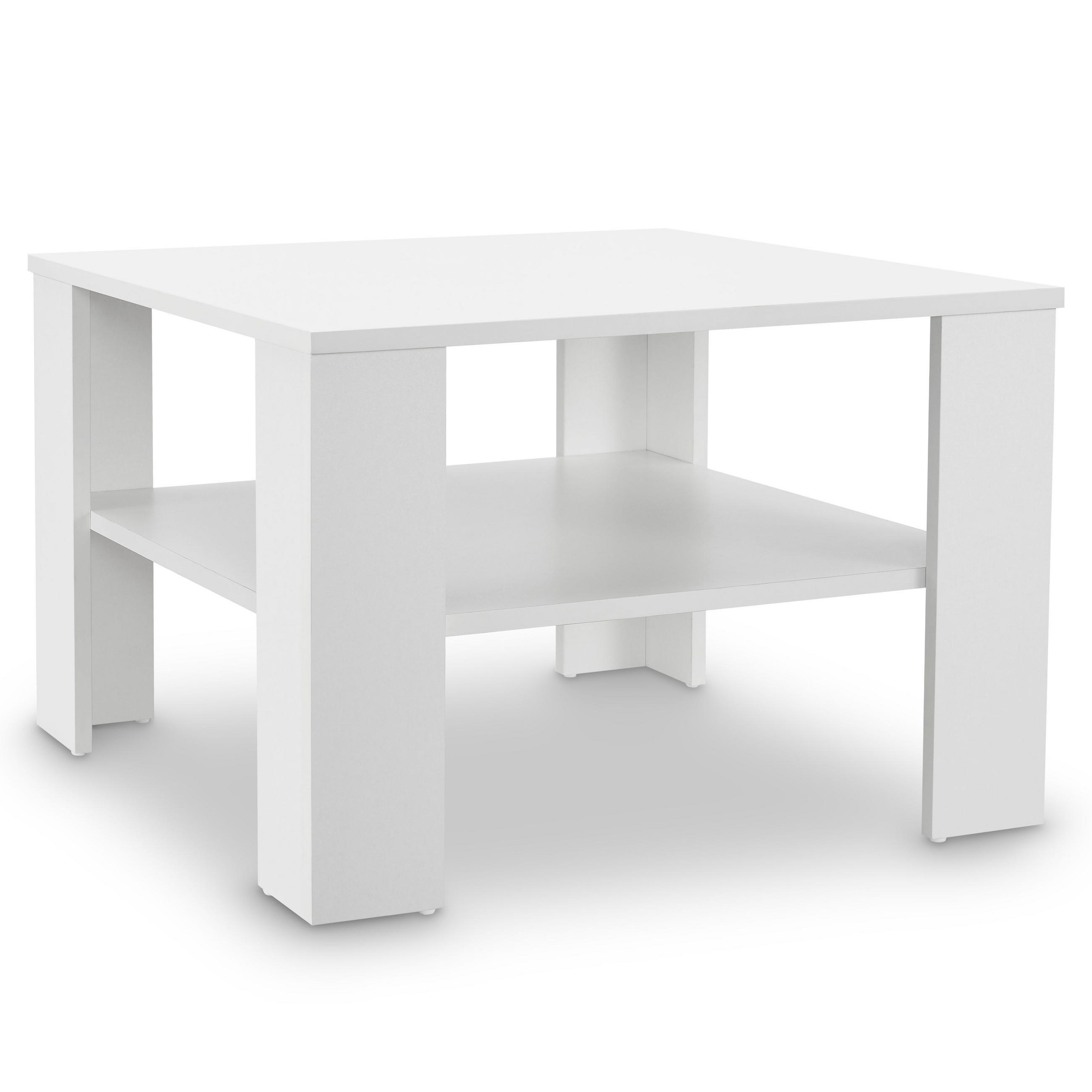 COUCHTISCH mit Ablage 60x60x40 cm weiß - Weiß, Holz (60/60/40cm) - Juskys