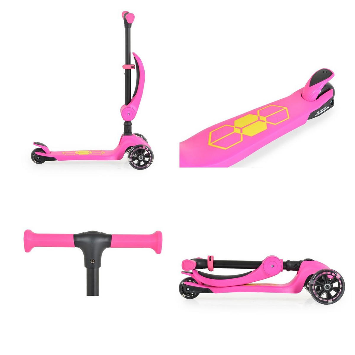KINDERROLLER 2 in 1 Lamborghini rosa Laufrad, Lenkerhöhe verstellbar, klappbar - Rosa, Kunststoff (57/26/52cm) - Moni