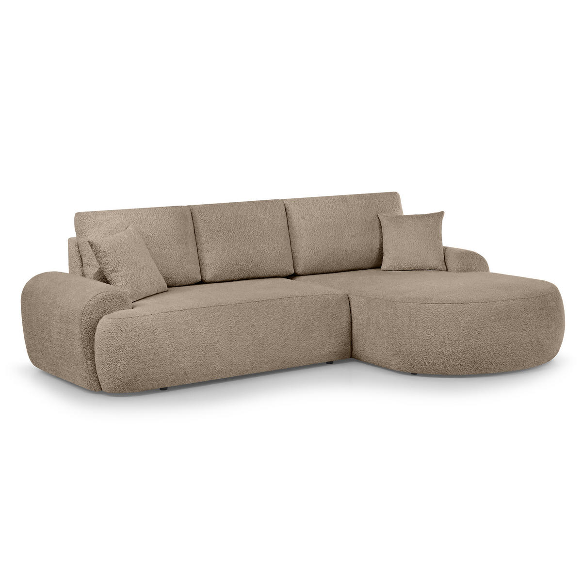 ECKSOFA Teddy L Hellbraun, Bouclé-Stoff, rechts - Hellbraun/Schwarz, Textil (270/170cm) - Beautysofa