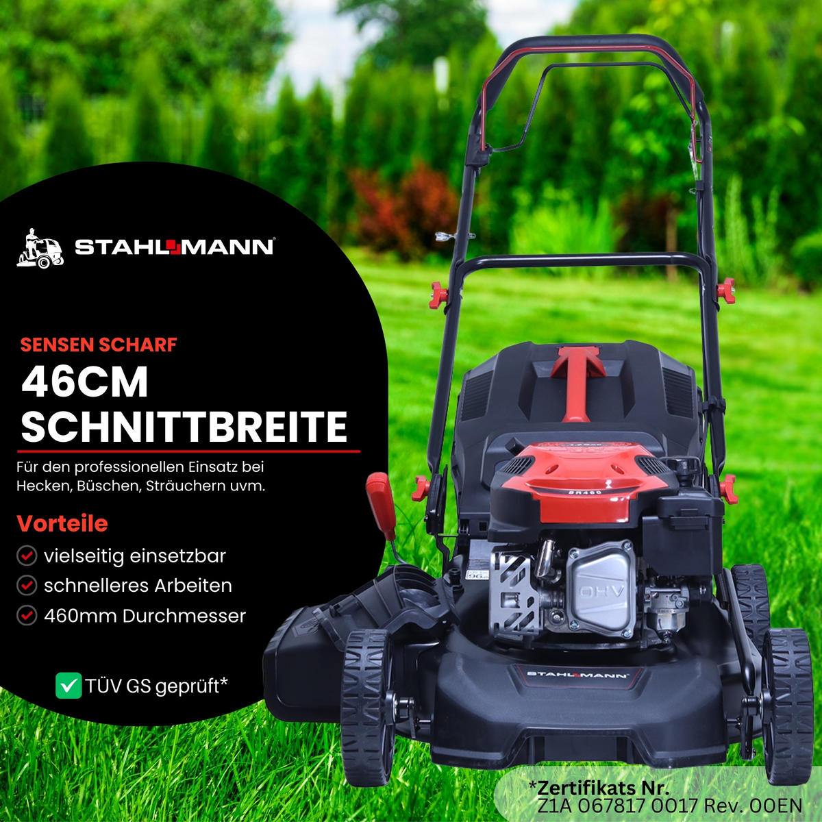 RASENMÄHER BR460 - Schwarz, Metall (46/108/160cm) - STAHLMANN
