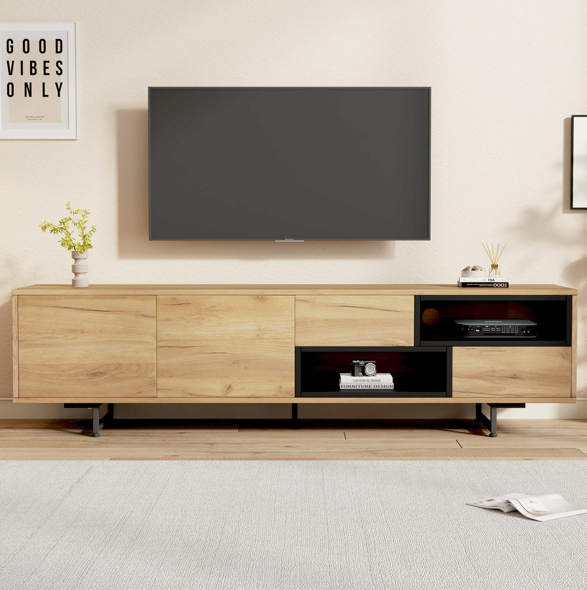 TV-ELEMENT mit 2 Türen und Schubladen 173 x 38 x 48 cm Holzoptik - Braun, Holzwerkstoff (38/48/173cm) - Beauniv