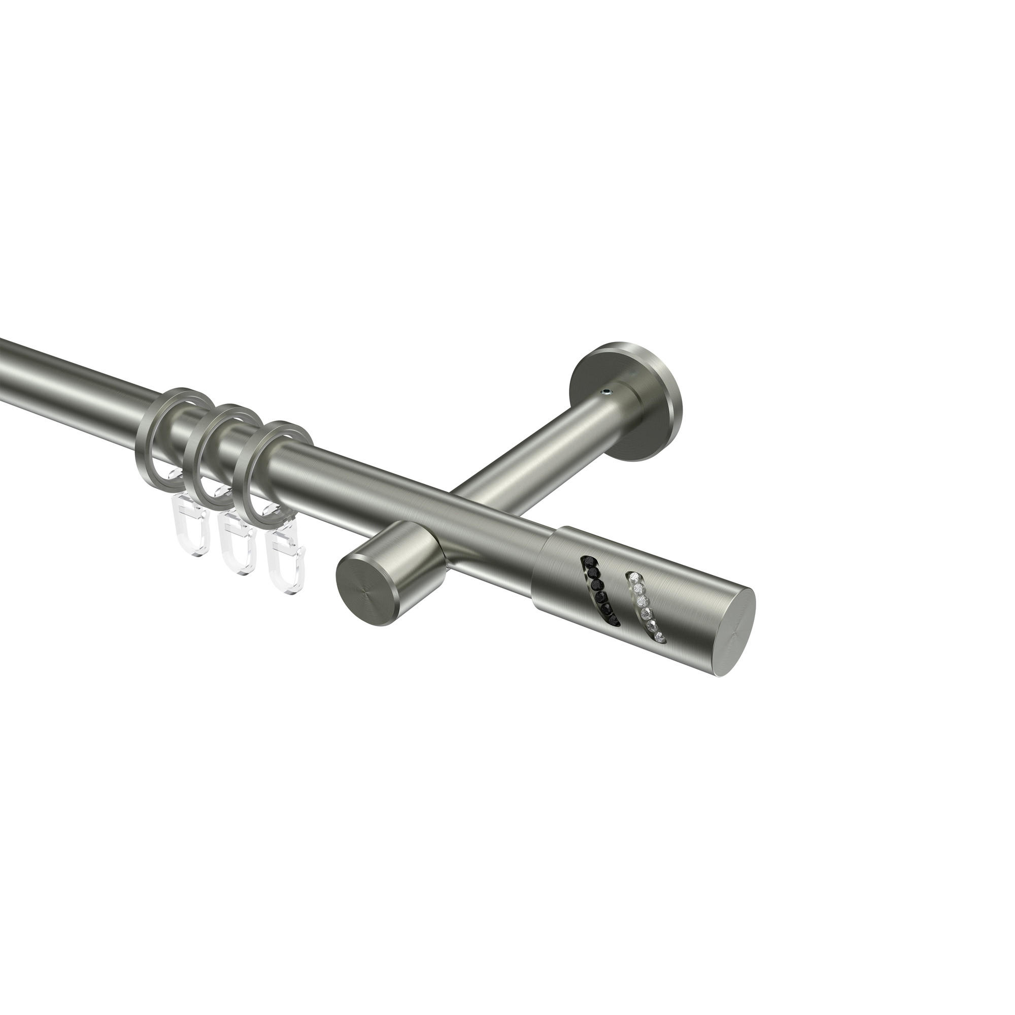 GARDINENSTANGEN-SET Prestige Zoena 280 cm (geteilt in 2 x 140 cm), 1-läufig, 20 mm Ø Edelstahl-Optik - Edelstahlfarben, Metall (280cm) - INTERDECO