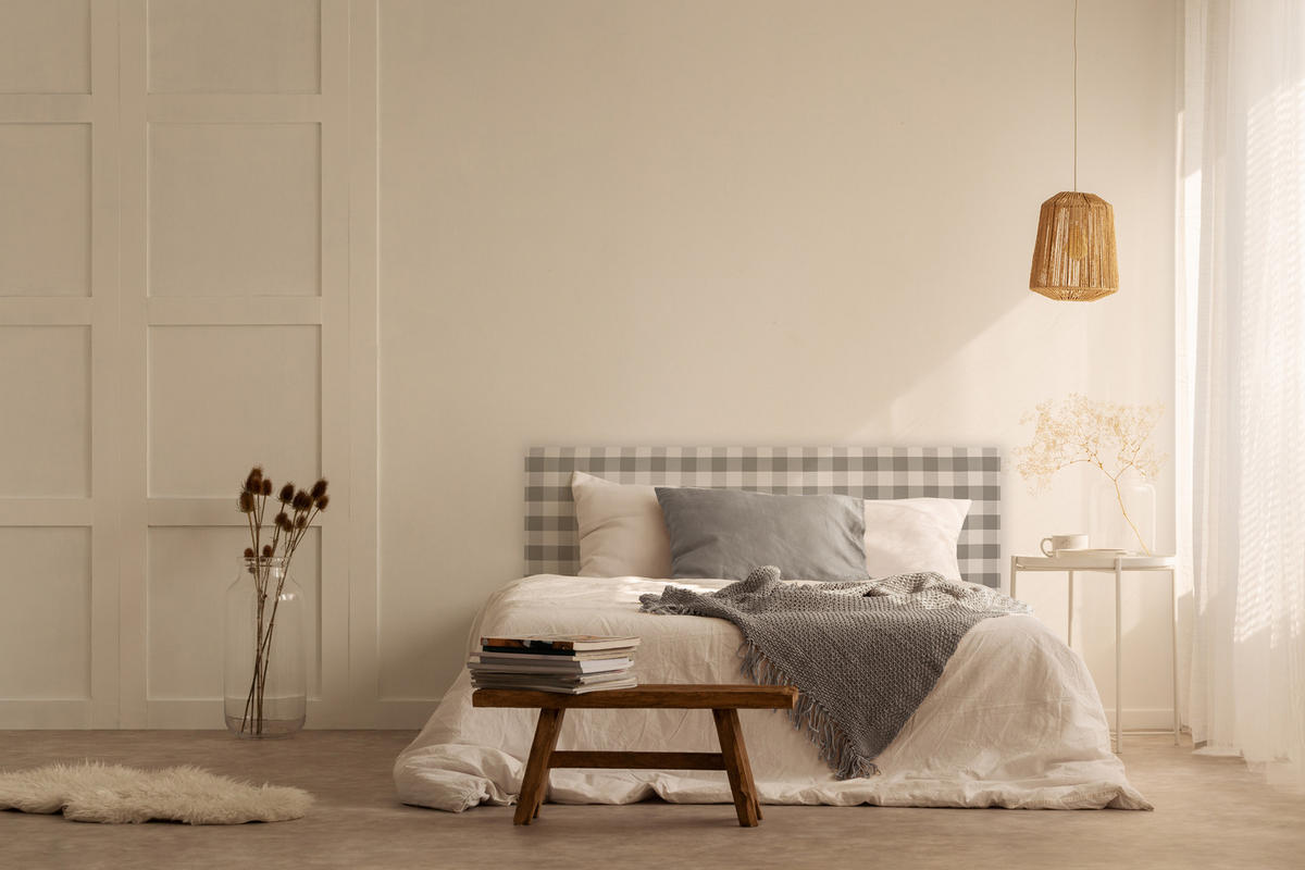 KOPFTEIL Gepolstertes Vichy-Stoff Grau 165/52/3 cm LAREDO - Grau, Textil (165/52/3cm) - RNT By Really Nice Things