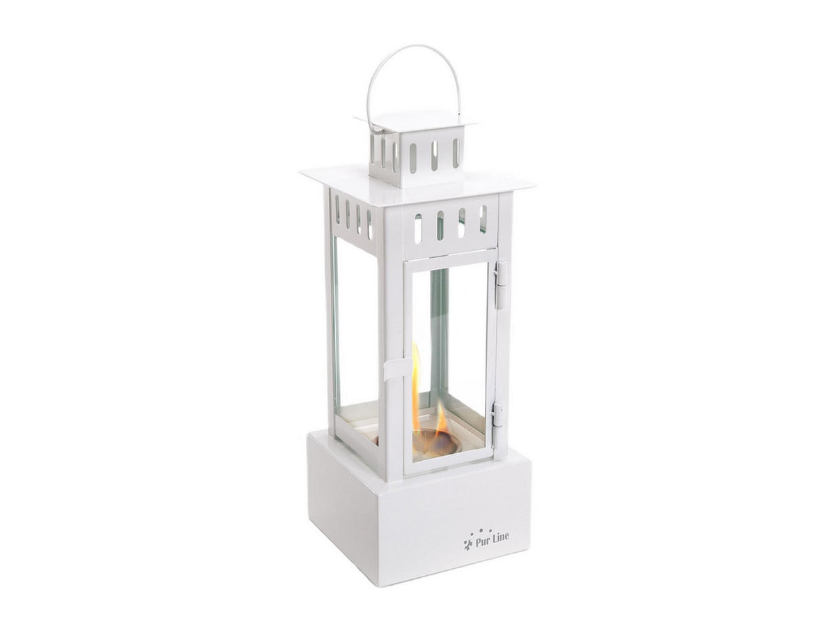 BIOETHANOL-KAMIN Weiß Tischmodell inklusive 0.5 L Brennblock - Weiß, Glas (15/38/15cm) - Purline
