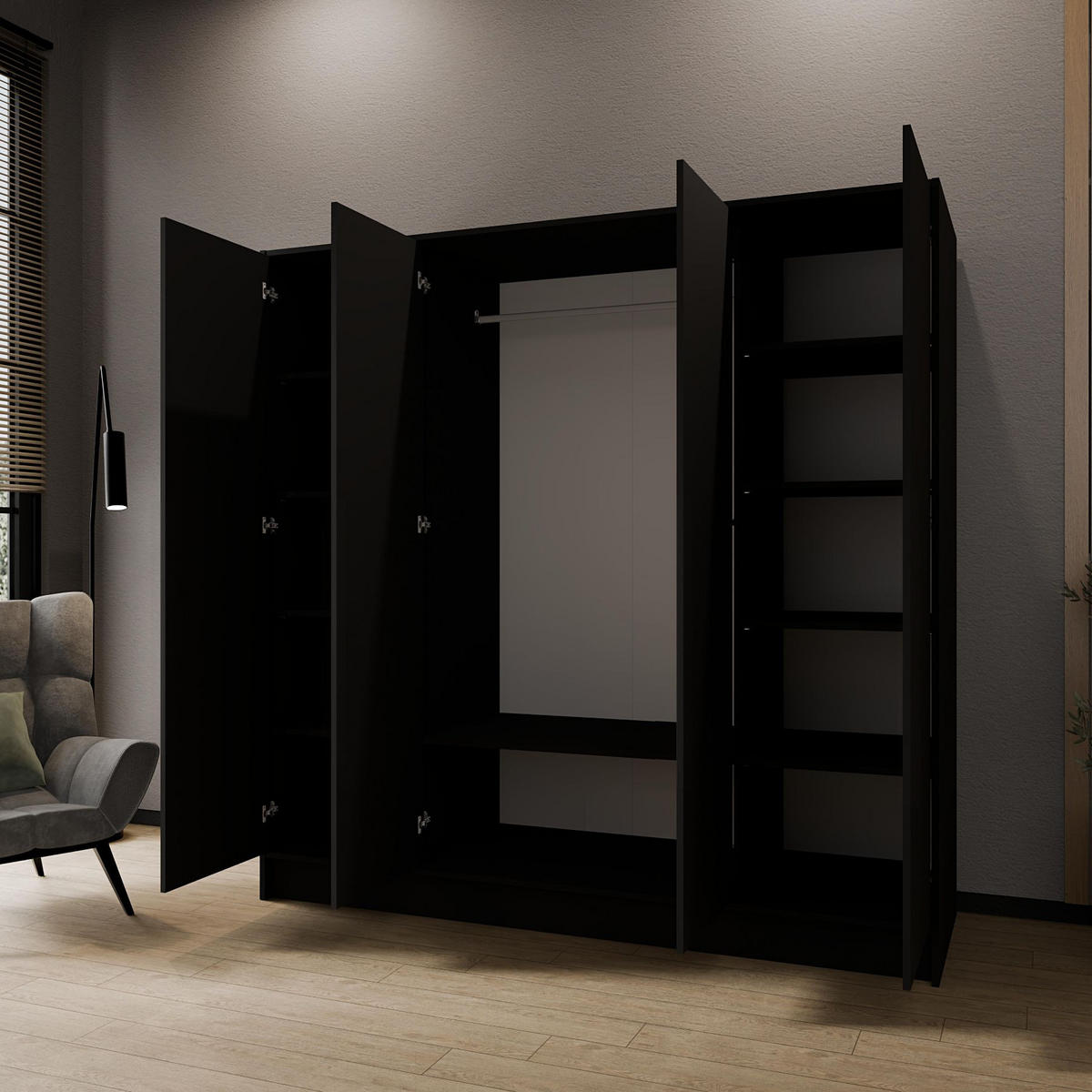 SCHRANK Schwarz 200 ALA Ohne Spiegel Ohne Griffe - Schwarz, Holzwerkstoff (200/200/51cm) - Sepro Meble