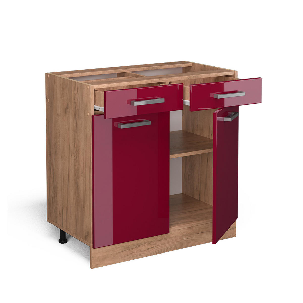 KÜCHENUNTERSCHRANK R-Line Bordeaux Hochglanz 80 cm AP Marmor - Bordeaux/Eiche Wotan, Holzwerkstoff (80/81.6/60cm) - Vicco