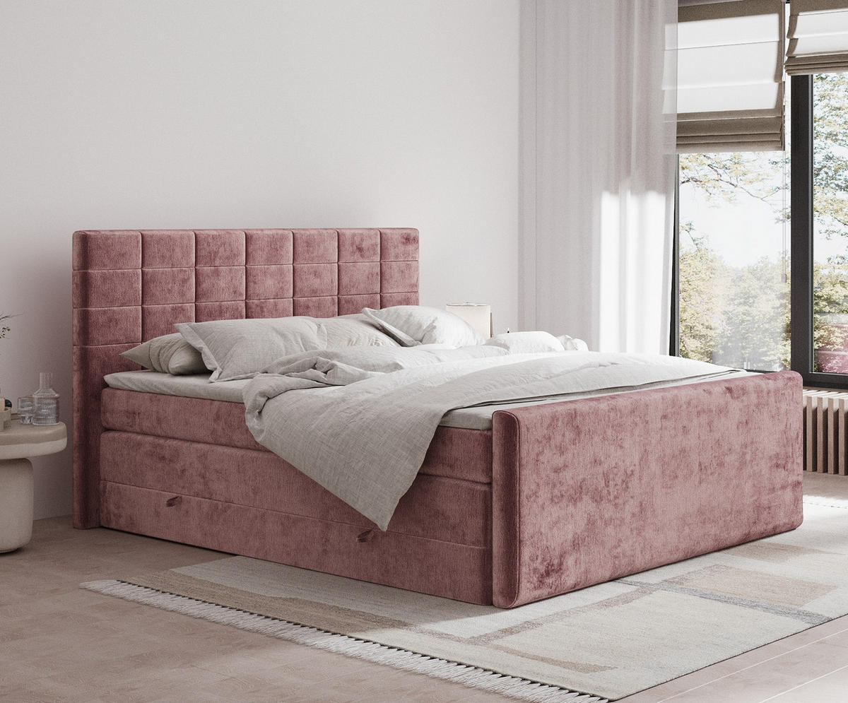 BOXSPRINGBETT Ava Rosa 140/200 cm - Schwarz/Rosa, Holz/Holzwerkstoff (140/200cm) - Maison de Reve
