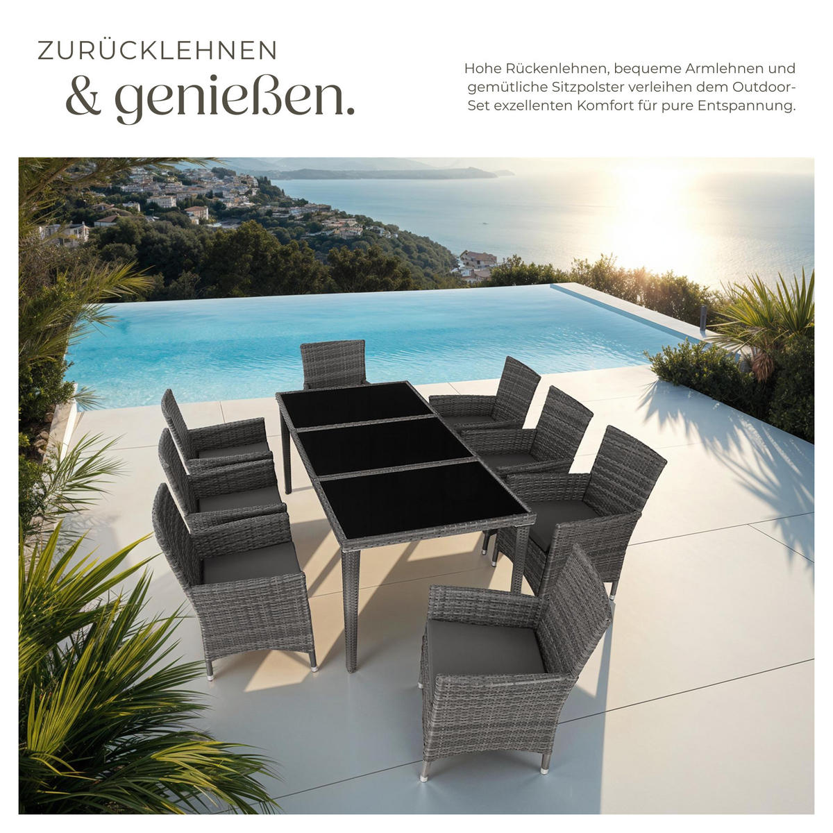 RATTAN-SITZGRUPPE aus Aluminium Menorca, inklusive Schutzhülle, grau - Grau, Kunststoff - tectake