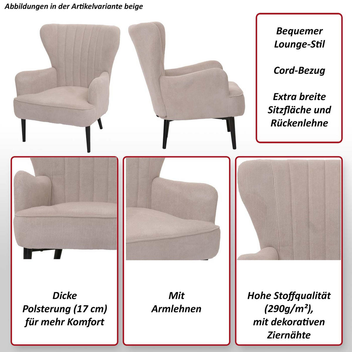 LOUNGE-SESSEL Beige - Beige, Textil (75/80/78cm) - MCW