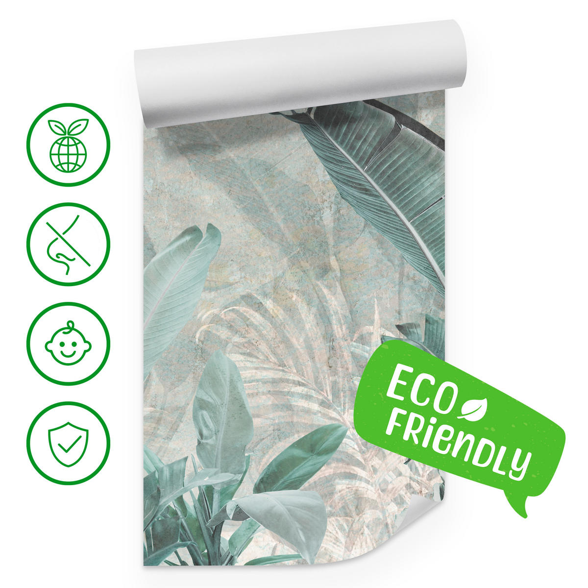 FOTOTAPETE für Küche Beton Bananenblätter Abstrakt Pflanzen Vintage 350x256 - Beige/Grau, Papier (350/256cm) - Muralo