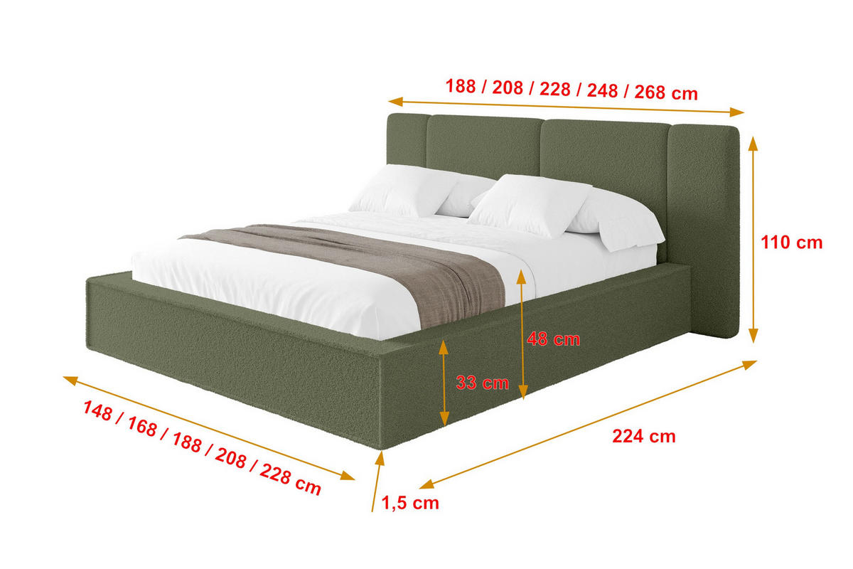 POLSTERBETT mit Bettkasten und Lattenrost, Bett mit Matratze H3/H4 - RIVO 120x200 Grün - Olivgrün, Holzwerkstoff/Textil (120/200cm) - ALTDECOR