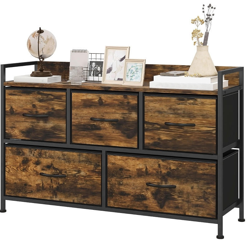 KOMMODE 98/29/63 cm mit 5 Stoffschubladen und Stahlgestell - Braun, Holzwerkstoff (98/63/29cm) - BEAOK