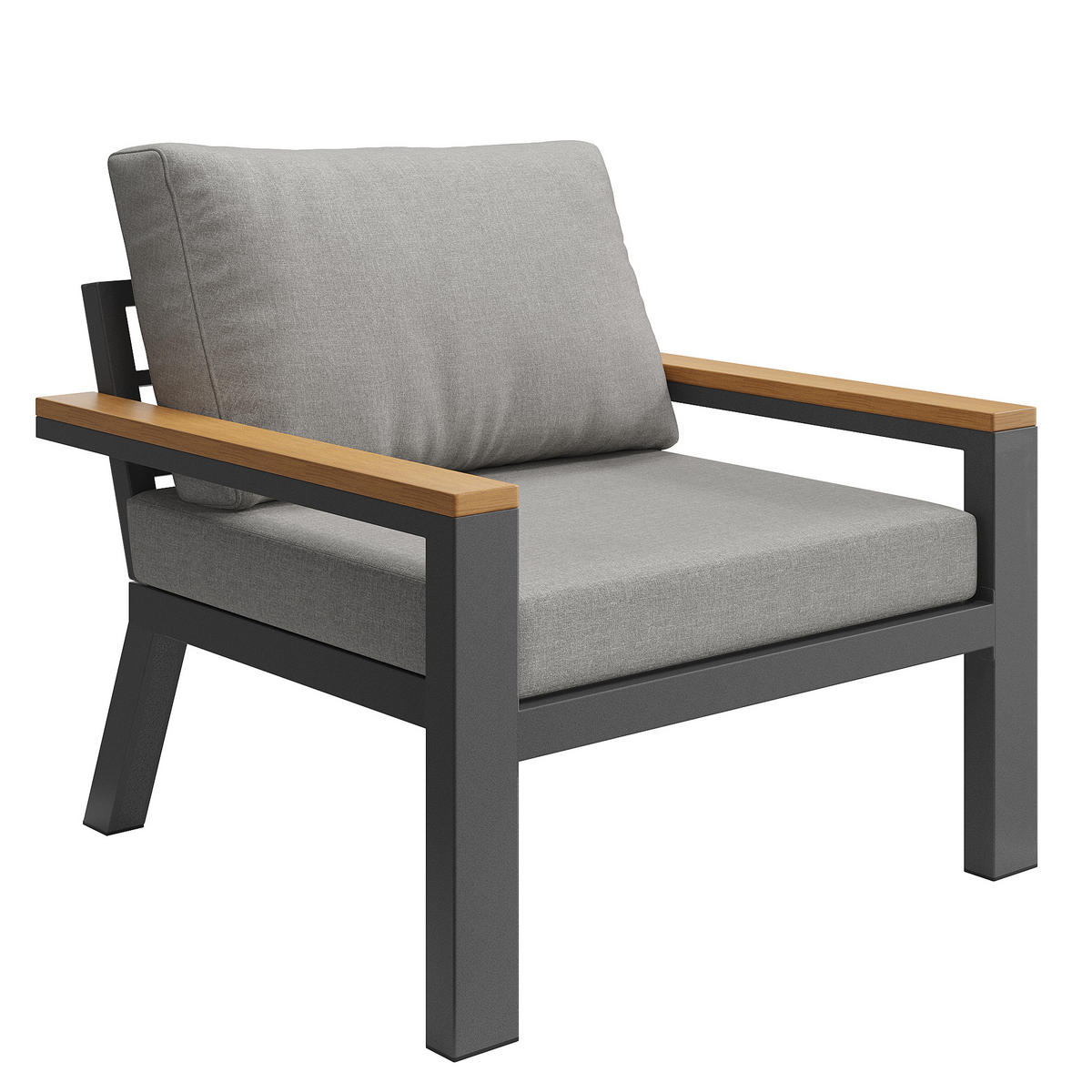 GARTENSET L-Form 8 Personen Grau Mit Holztisch & Sessel - Grau, Metall - FLIEKS