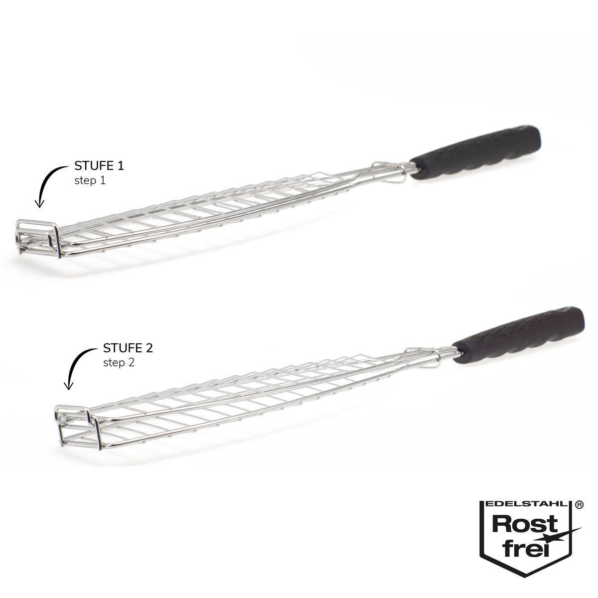 FISCH-GRILLHALTER, schwarz - Edelstahlfarben, Metall (10/54.5/2.5cm) - bremermann
