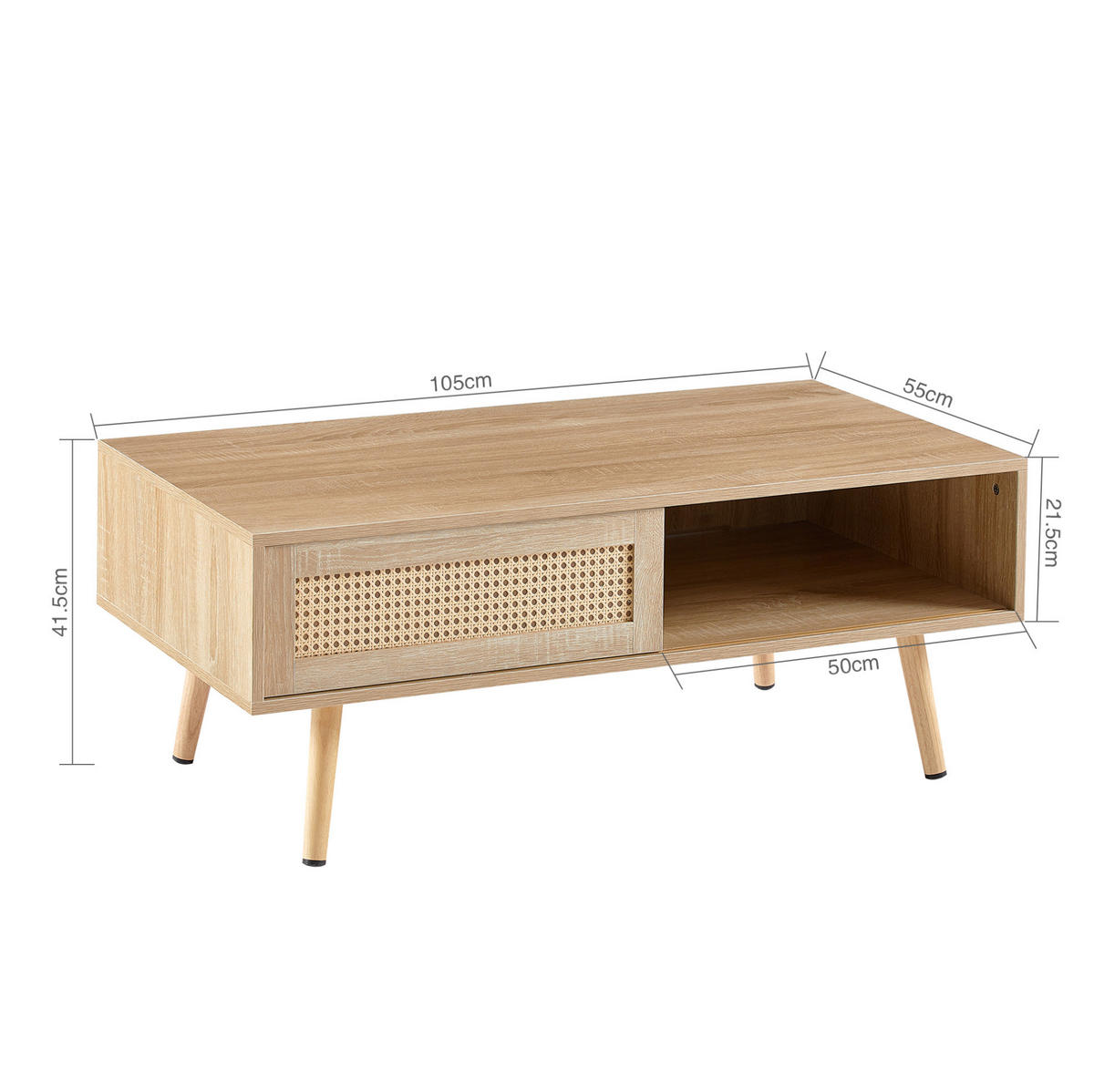 COUCHTISCH 105/55/40 cm in Natur aus MDF mit Rattan-Schiebetür - Braun, Holzwerkstoff (105/55/40cm) - OKMYHOME
