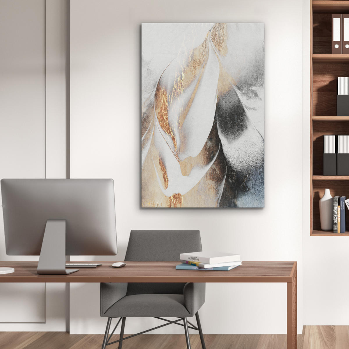 AKUSTIKPANEEL Luxus - Abstrakt - Gold - Weiß 70x100 cm - Goldfarben, Textil (70/0.9/100cm) - MuchoWow