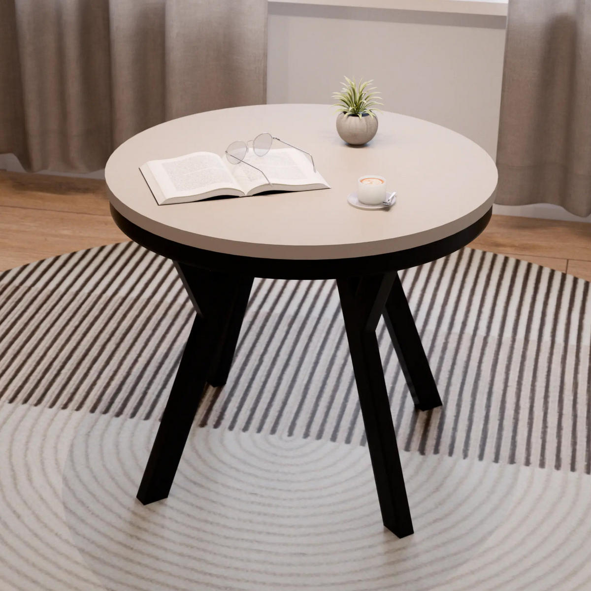ESSTISCH ARI Rund (90-190 cm Ausziehbar Sandbeige Beige Metallbeine Loft) - Beige/Schwarz, Holz/Holzwerkstoff (90/90/76cm) - Ravio