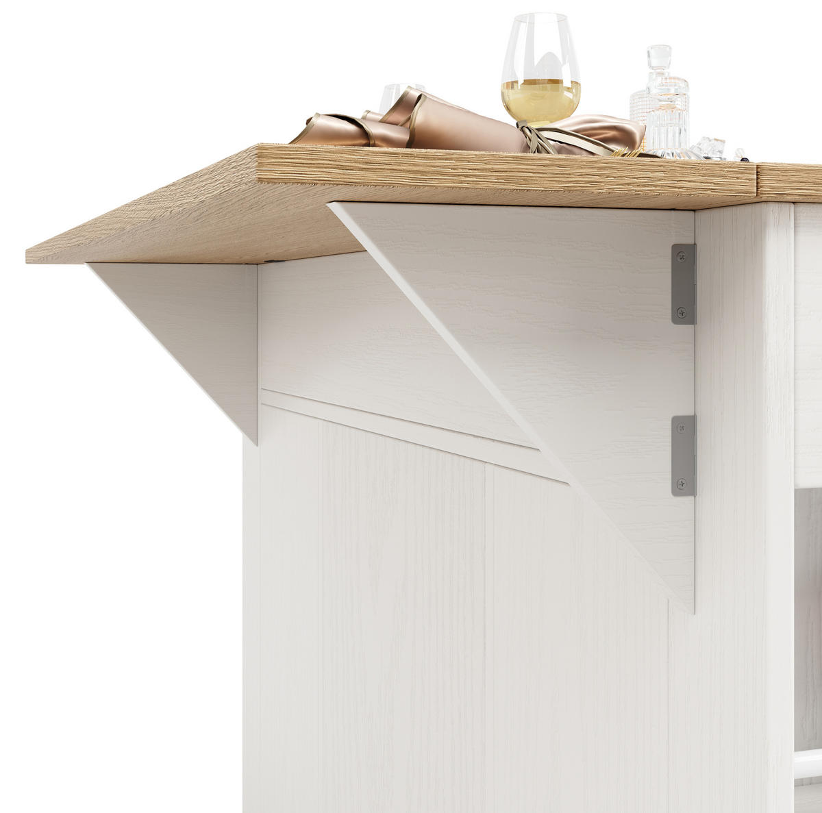 KÜCHENINSEL 151,5/60/91,7 cm Weiß/Natur aus MDF, Metall und Glas mit klappbarer Tischplatte - Weiß, Holzwerkstoff (60/91.7/151.5cm) - OKMYHOME