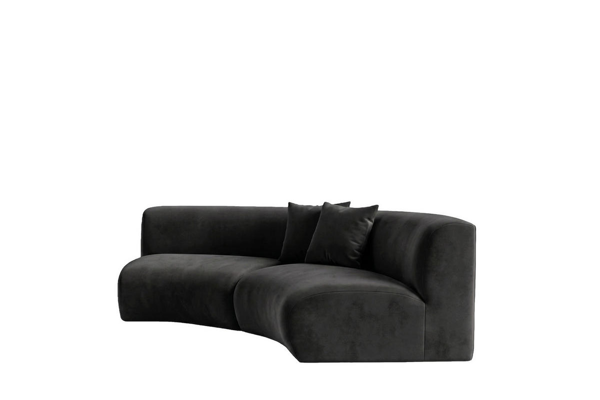 SOFA Round, Velvet-Stoff Bluvel, Schwarz, GRETA - Schwarz, Holz (294/70/89cm) - Kaiser Möbel