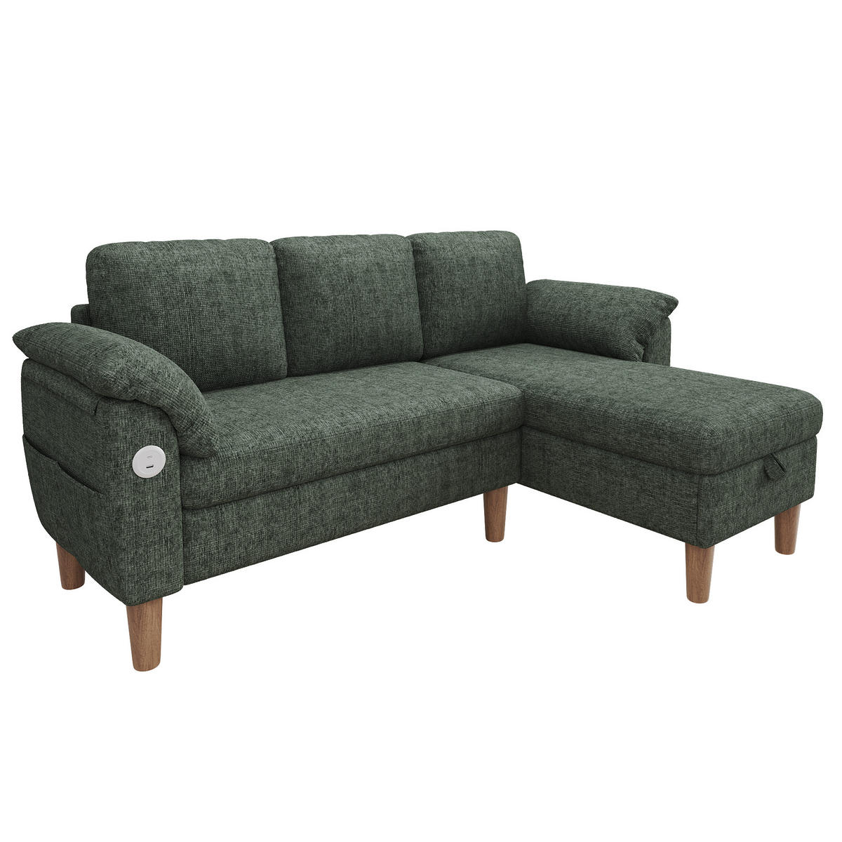 ECKSOFA 181/125/88 cm Grün mit Stauraum-Chaiselongue und USB/Type-C-Ladeanschluss - Grün, Textil (181/125cm) - Oxeza