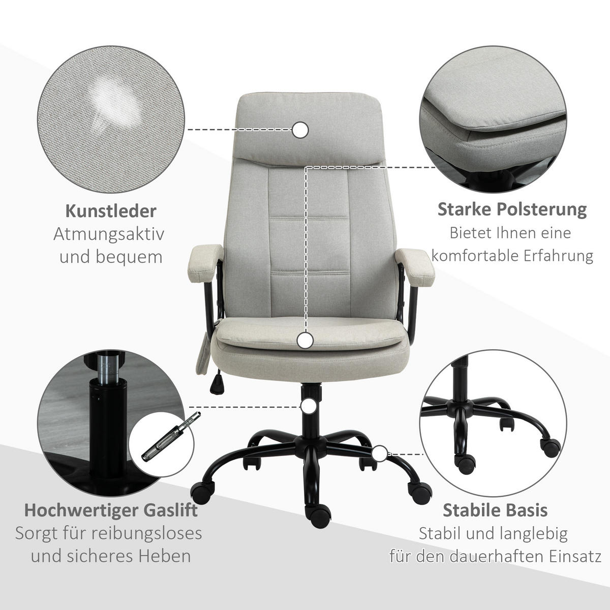 MASSAGEBÜROSTUHL Drehstuhl höhenverstellbar Lendenwirbelsäulenmassage Beige - Beige, Kunststoff (70/121/63cm) - Vinsetto
